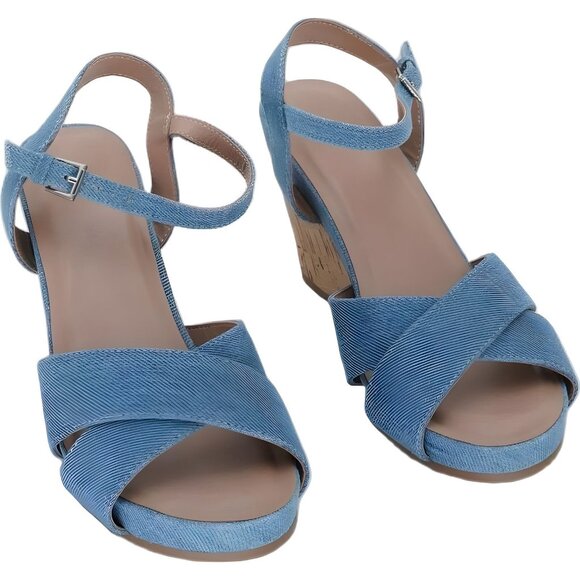 Aerosoles Denim Wedge Sandals for Women, Size 9.5W - Picture 1 of 6